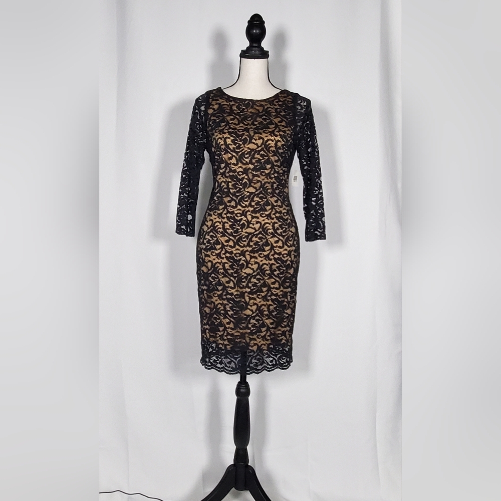 Elegant Black 3/4 Lace Sleeve Dress by Just Fab Size XS